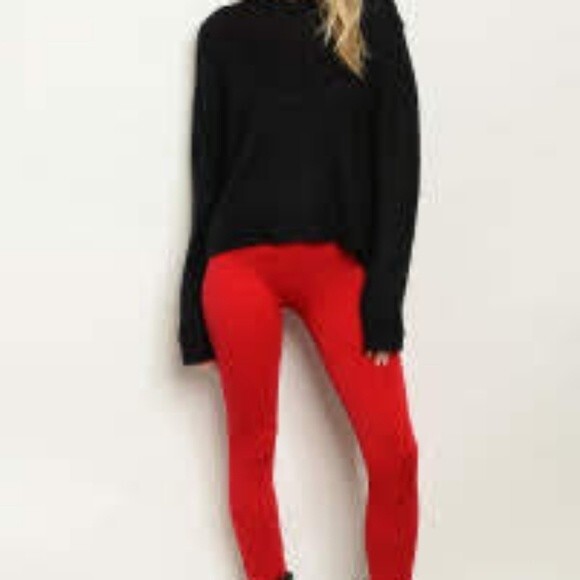 Red Fleece High Waisted Leggings - Picture 4 of 15